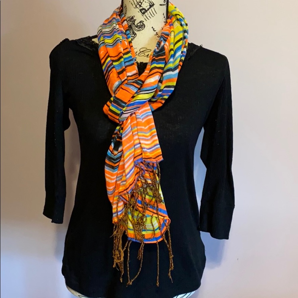 Neon Striped Scarf Fringed